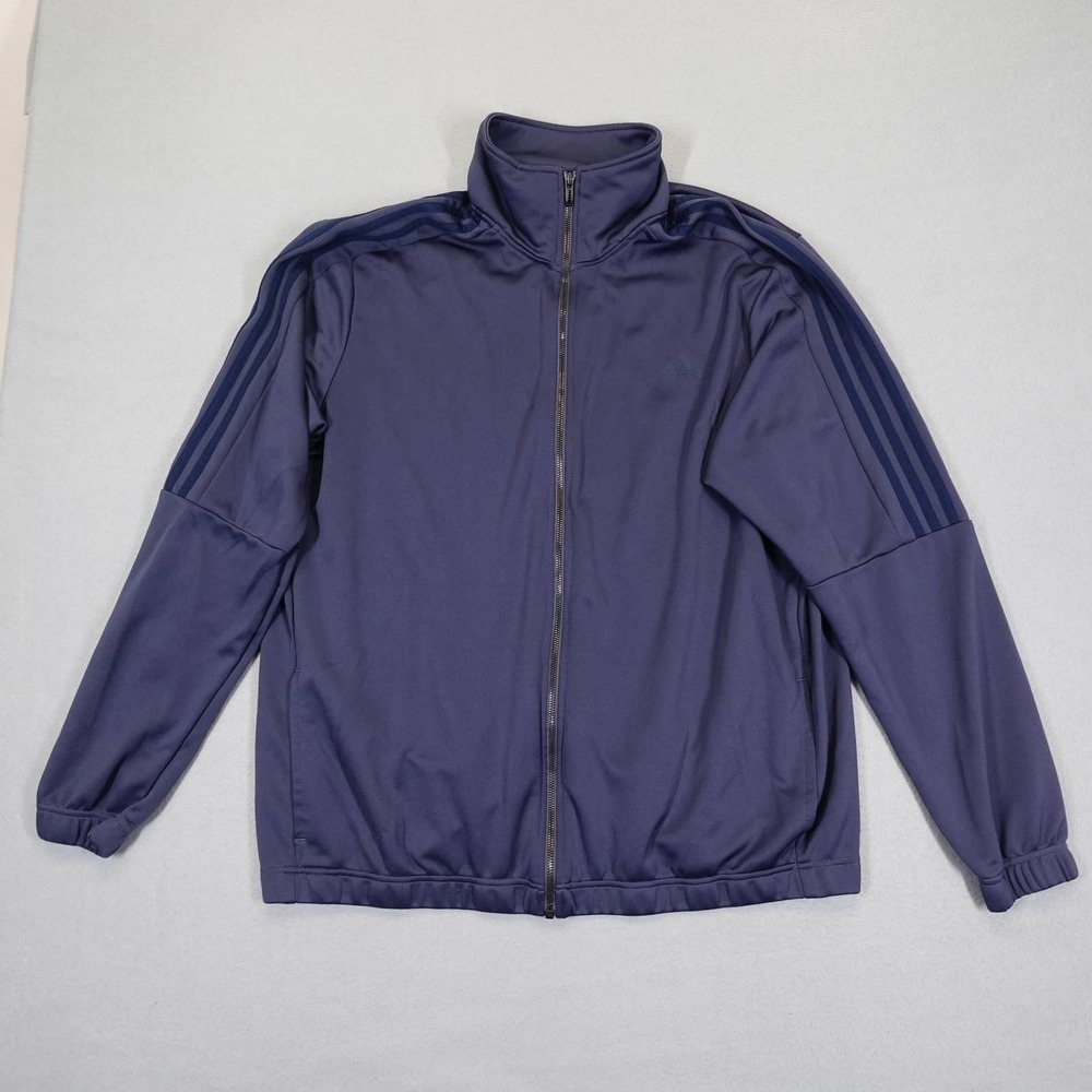 Adidas Track Jacket Men 2XL Blue 3 Stripe Full Zip Mock Neck Athletic Sportswear